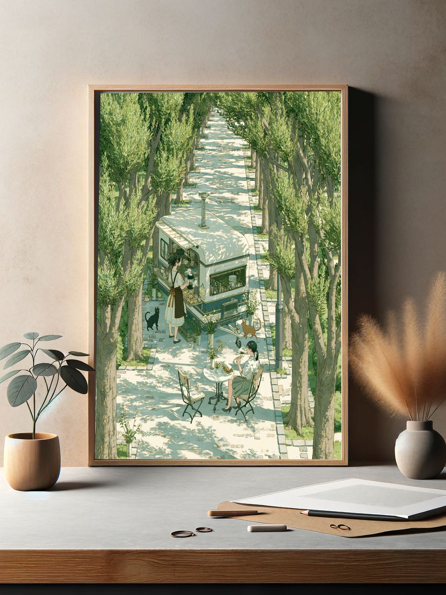 Olive Grove Café Illustration Poster. — room view 2