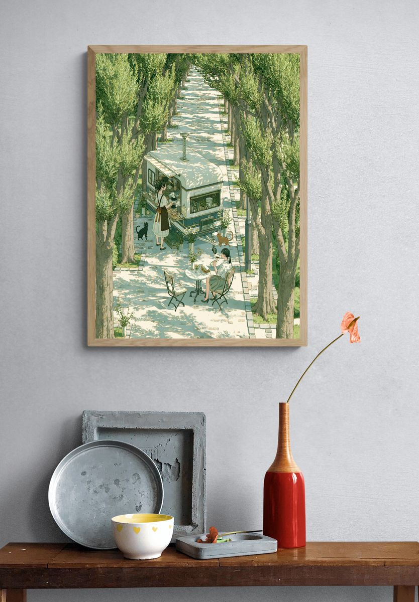 Olive Grove Café Illustration Poster. — room view 3