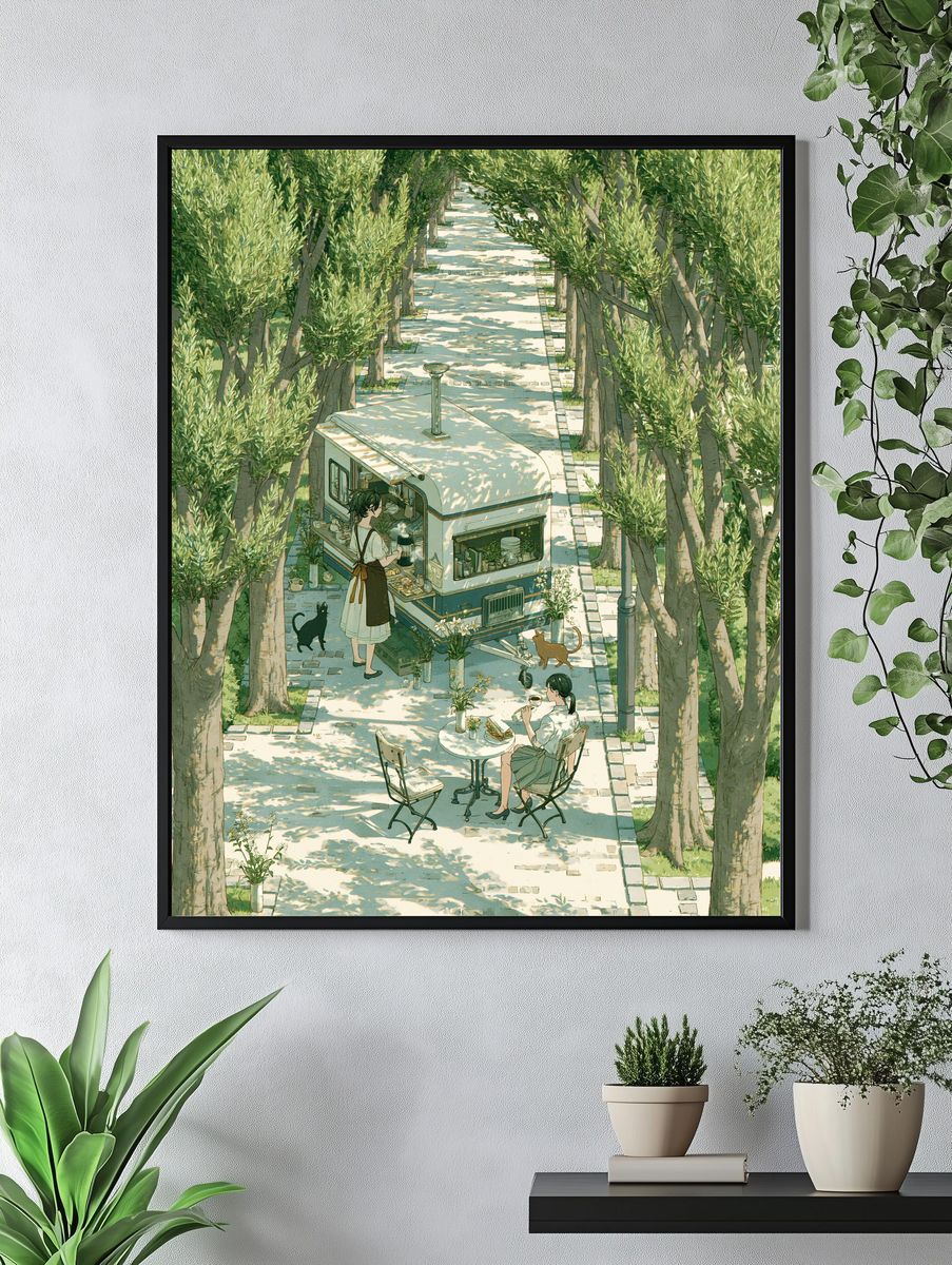 Olive Grove Café Illustration Poster. — room view 4