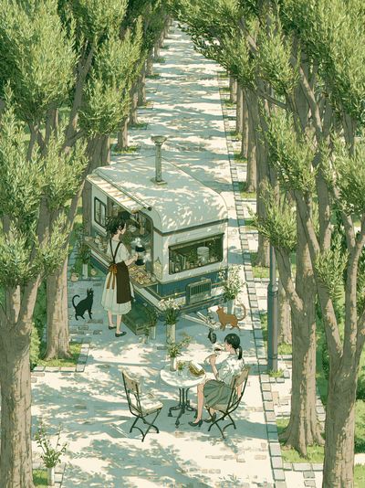 Olive Grove Café Illustration Poster.
