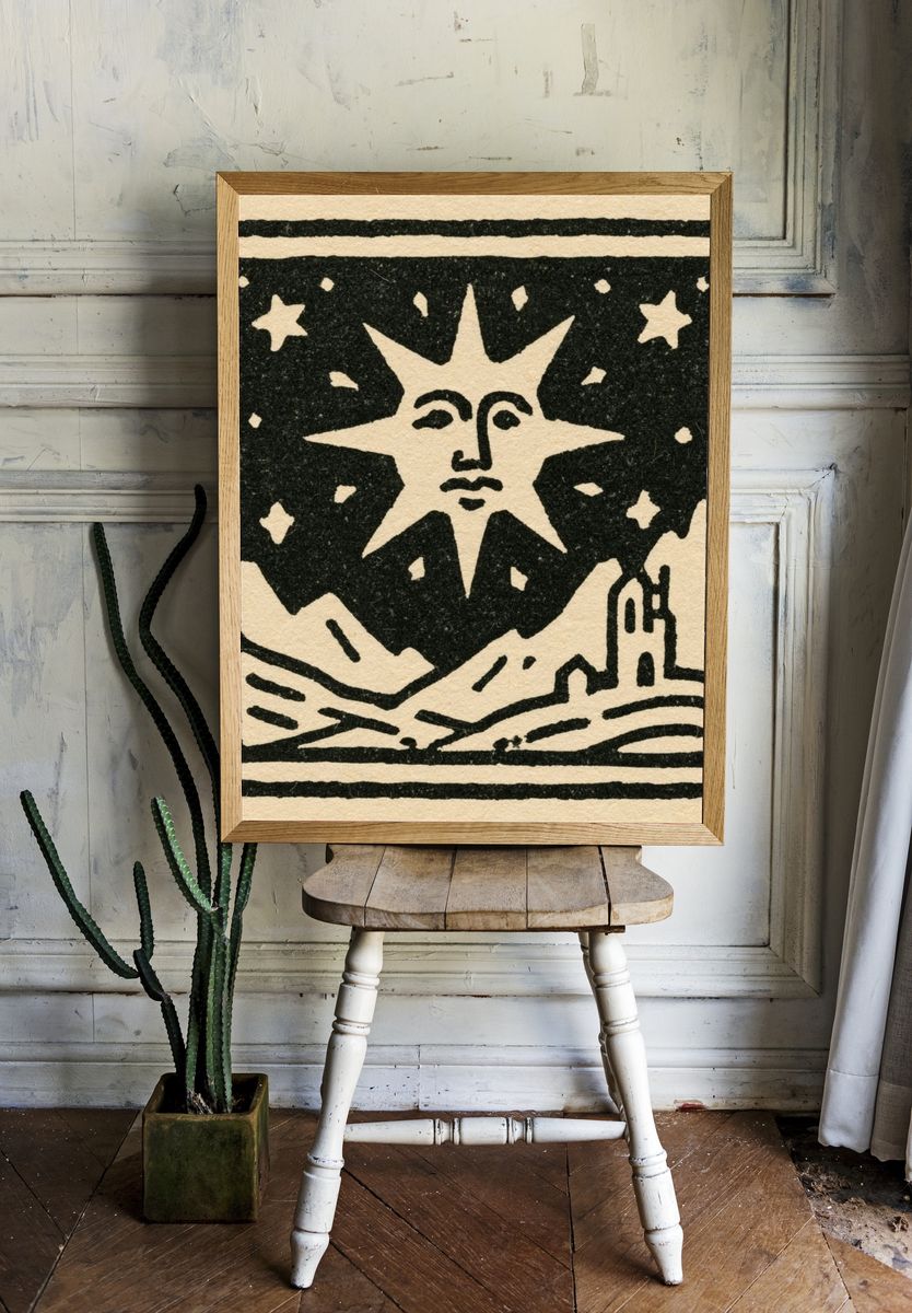 Sun and Landscape Illustration Poster. — room view 1