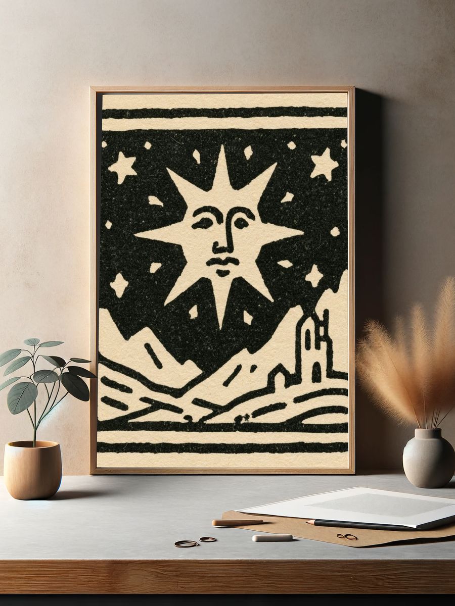 Sun and Landscape Illustration Poster. — room view 2