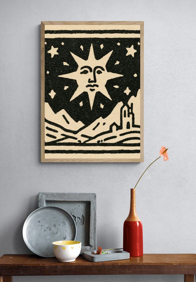 Sun and Landscape Illustration Poster. — room view 3
