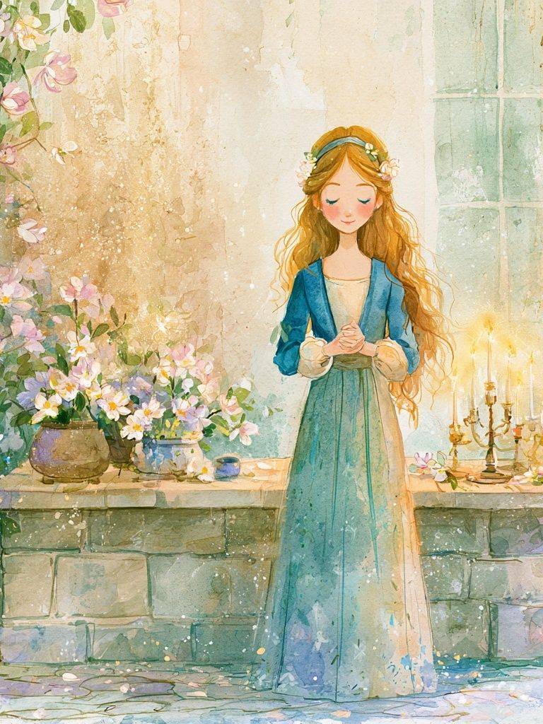 Floral Girl in Garden Watercolor Poster. poster — illustration art