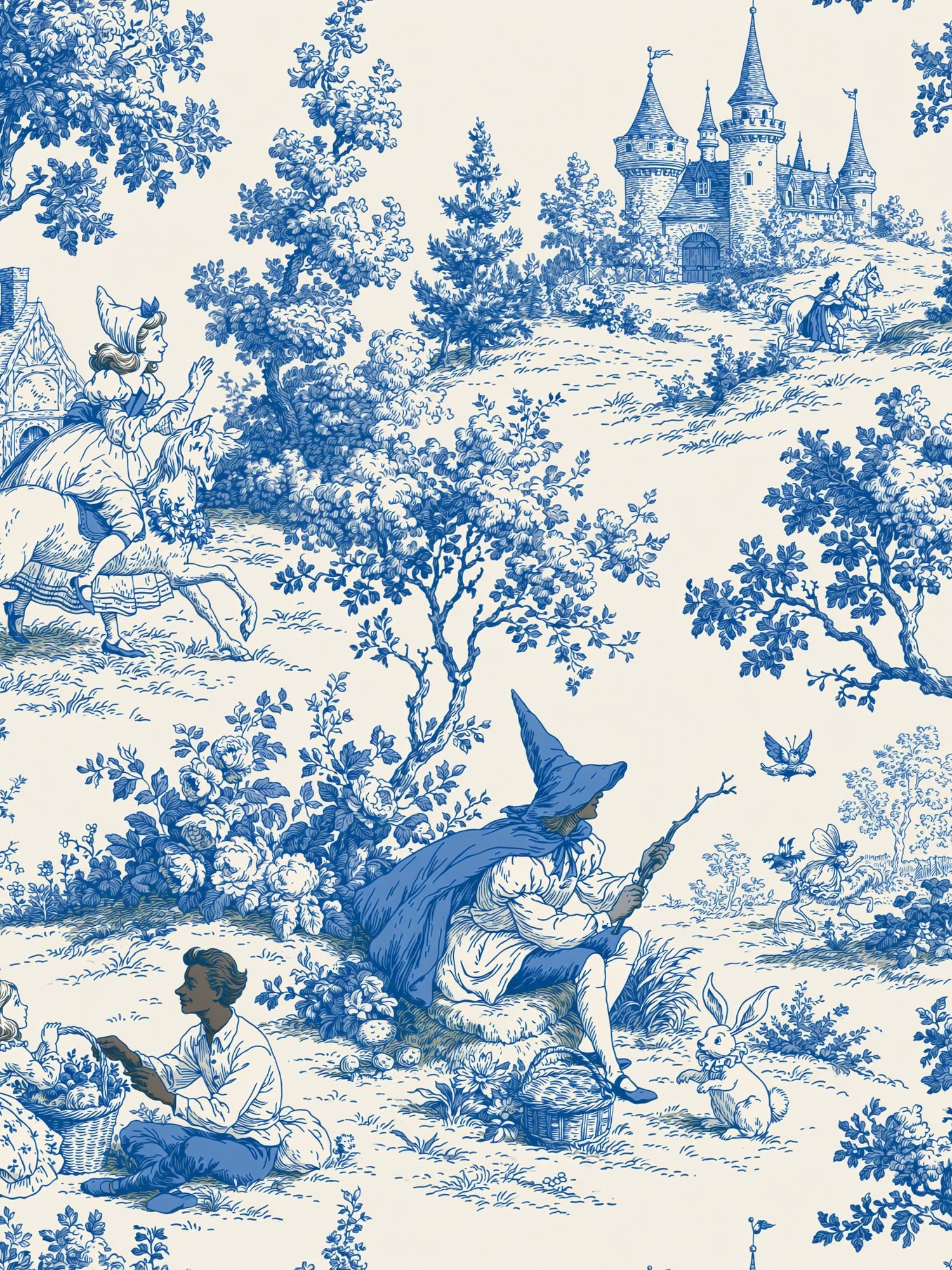 Blue Toile Fantasy Landscape Poster. poster — illustration art