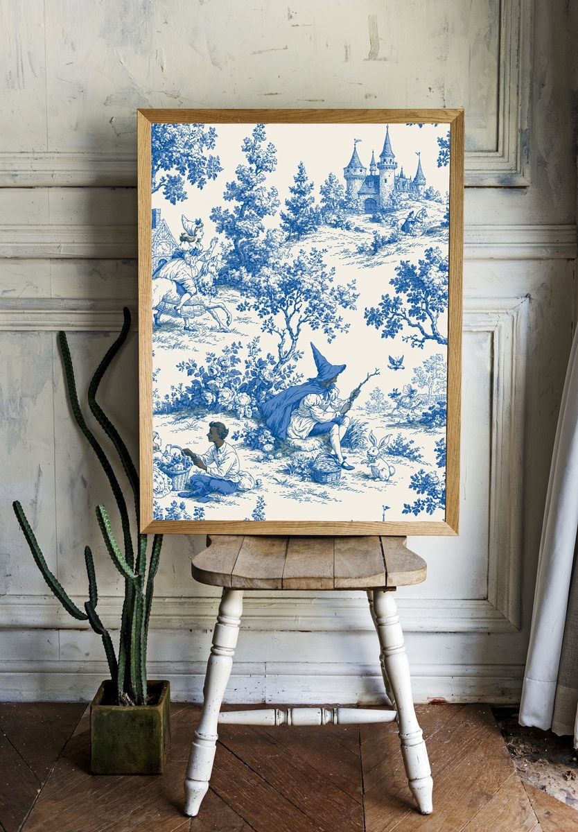 Blue Toile Fantasy Landscape Poster. room preview