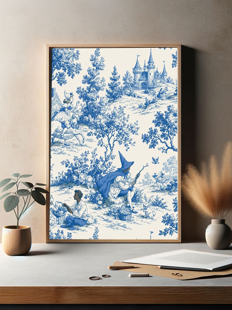 Blue Toile Fantasy Landscape Poster. — room view 2