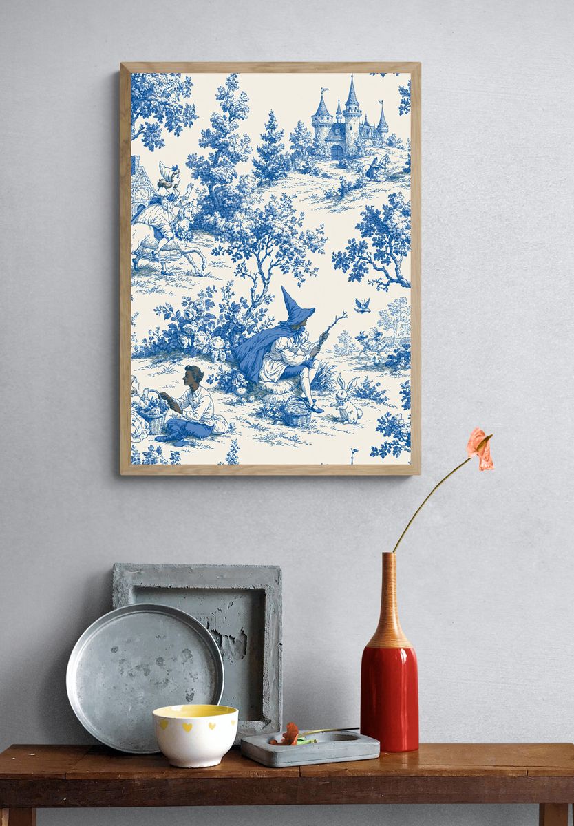 Blue Toile Fantasy Landscape Poster. — room view 3