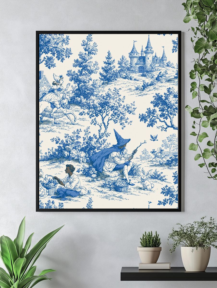 Blue Toile Fantasy Landscape Poster. — room view 4