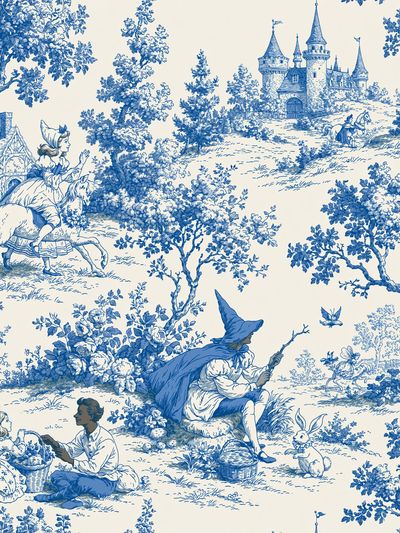 Blue Toile Fantasy Landscape Poster. poster