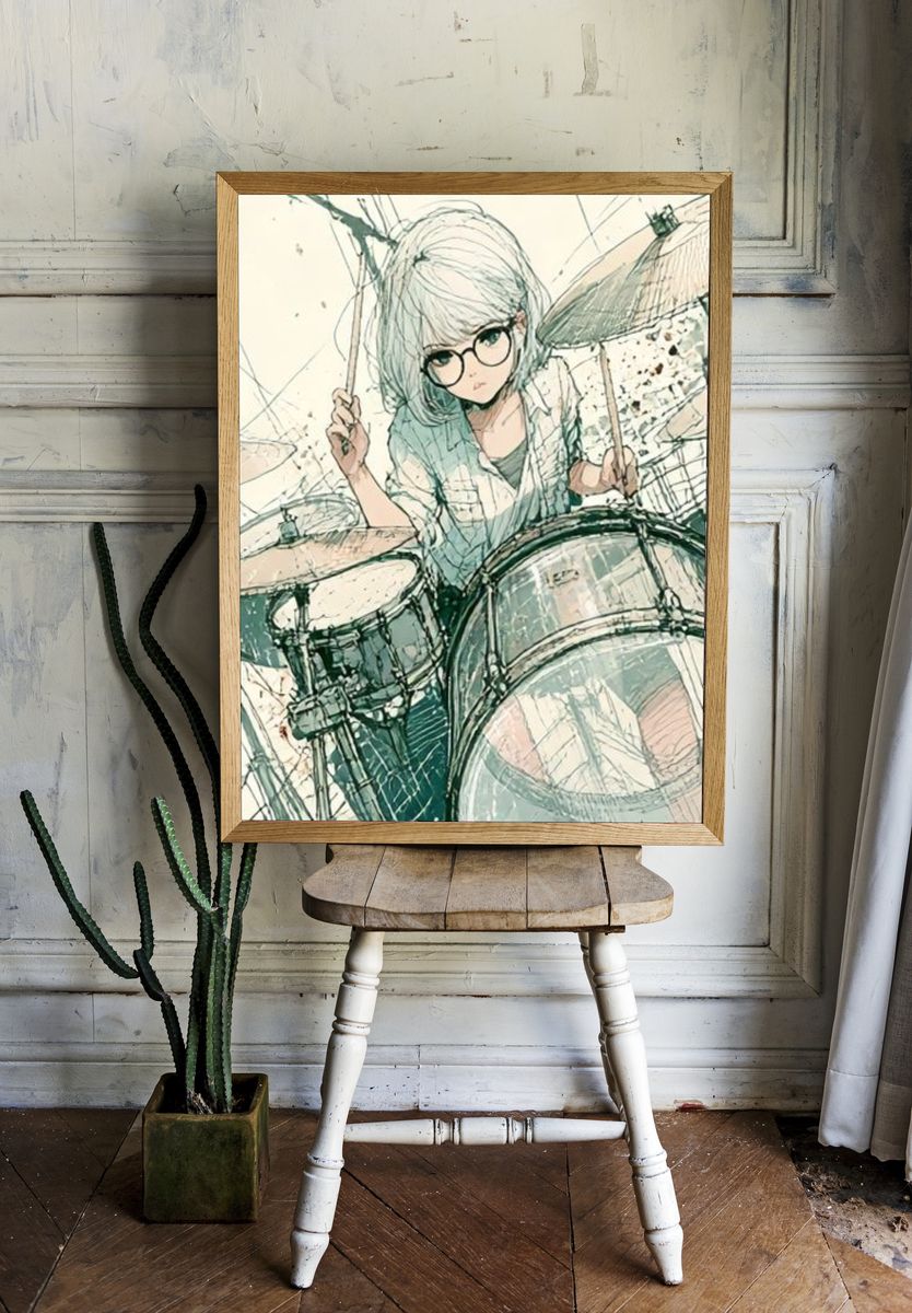Drummer Girl Digital Art Poster. room preview