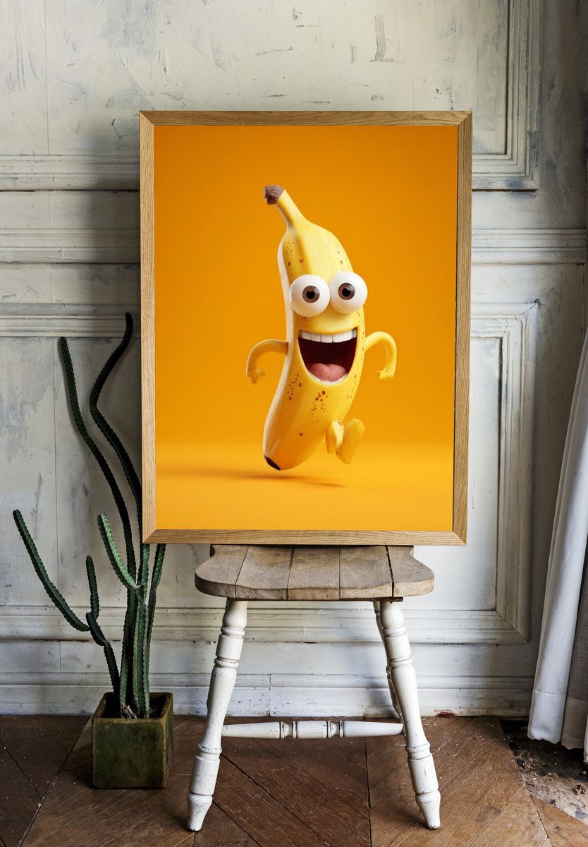 Happy Banana Cartoon Print. room preview