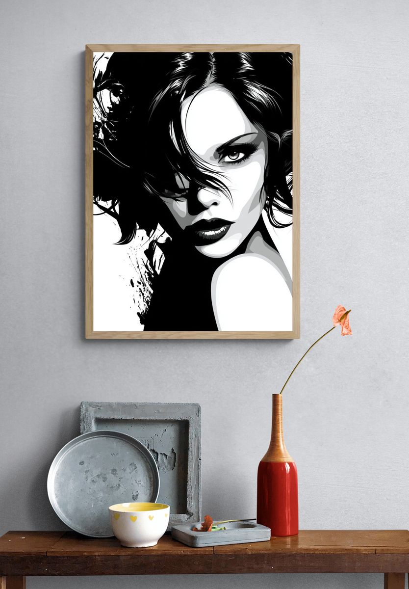 Monochrome Femme Portrait Poster. — room view 3