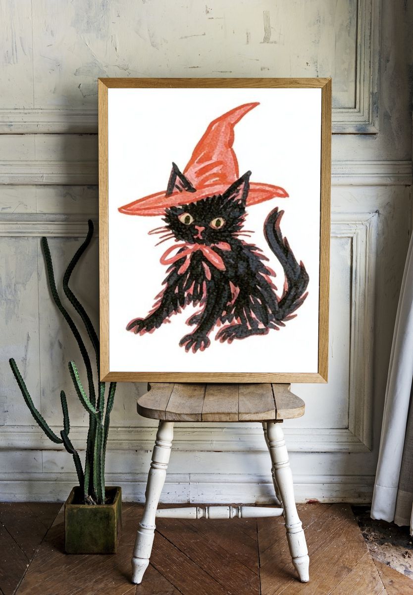 Black Cat Witch Illustration Poster. room preview