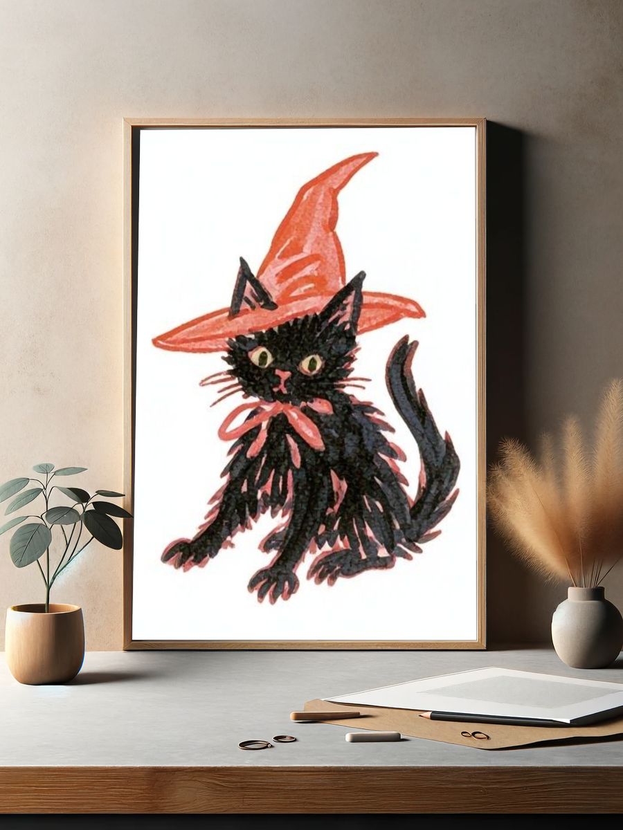 Black Cat Witch Illustration Poster. — room view 2