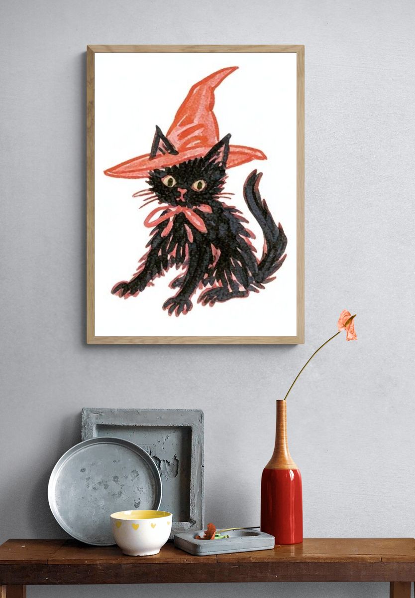 Black Cat Witch Illustration Poster. — room view 3