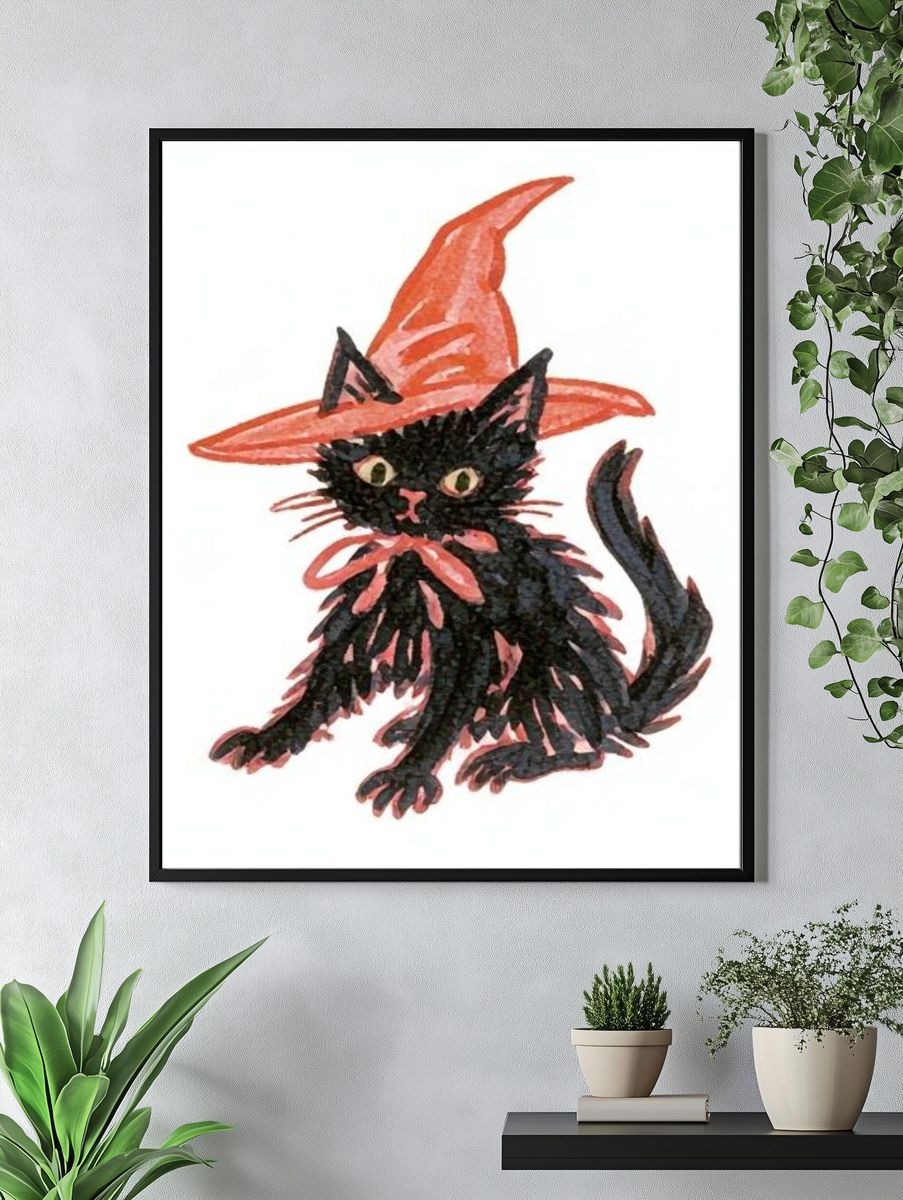 Black Cat Witch Illustration Poster. — room view 4