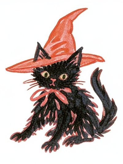 Black Cat Witch Illustration Poster.