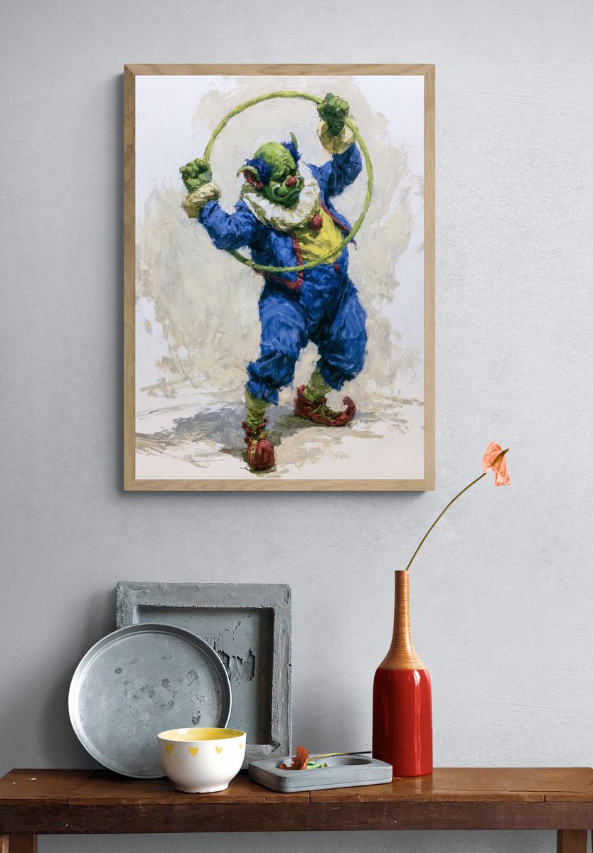 Harlequin Clown Illustration Poster. — room view 3