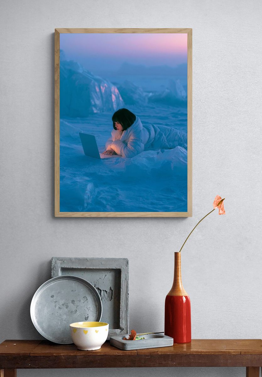 Dreamy Ice Laptop Scene Print. — room view 3
