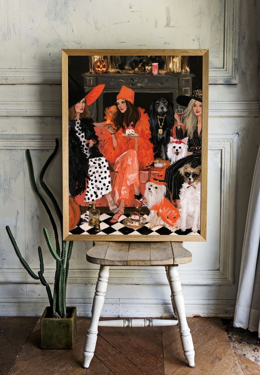 Halloween Fashion Dogs Illustration Poster. — room view 1
