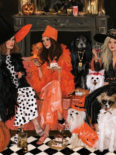 Halloween Fashion Dogs Illustration Poster.