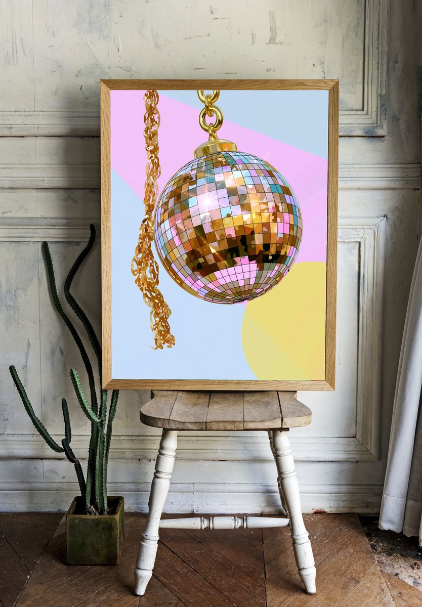 Disco Ball Chain Illustration Poster. — room view 1