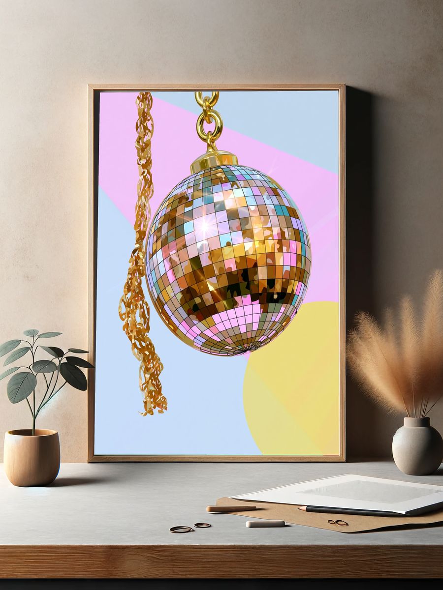 Disco Ball Chain Illustration Poster. — room view 2