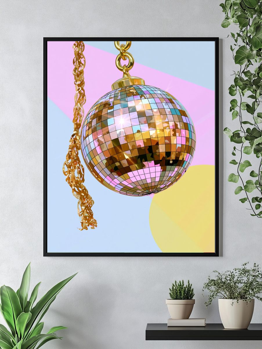 Disco Ball Chain Illustration Poster. — room view 4