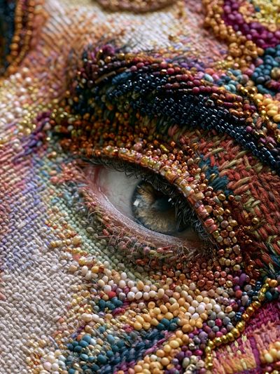 Beaded Eye Textile Portrait Print. poster
