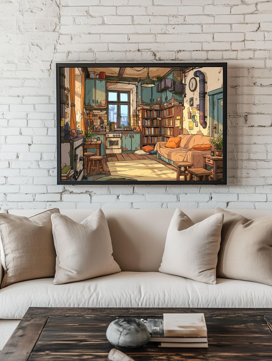 Cozy Apartment Interior Illustration Poster. — room view 1