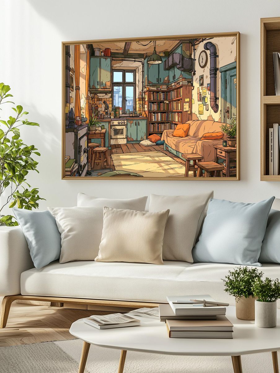 Cozy Apartment Interior Illustration Poster. — room view 2