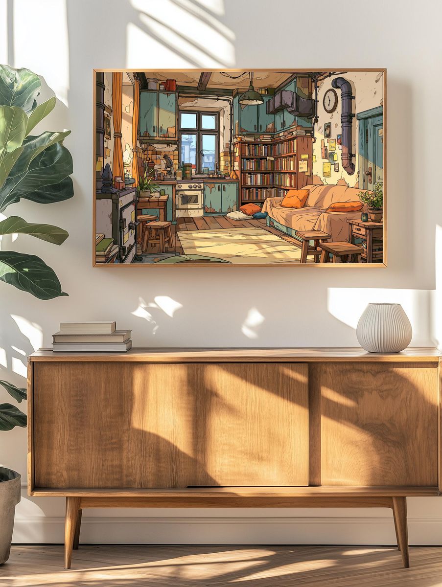 Cozy Apartment Interior Illustration Poster. — room view 3