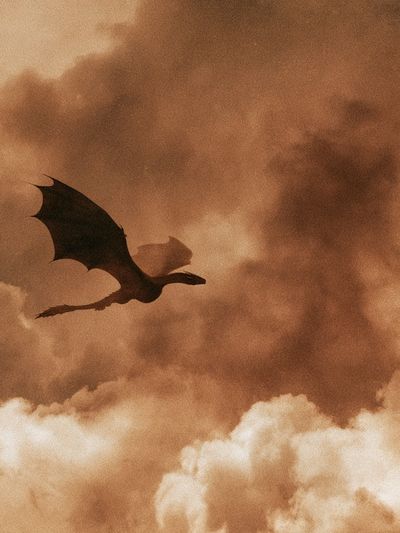 Dragon in Sepia Clouds Print.