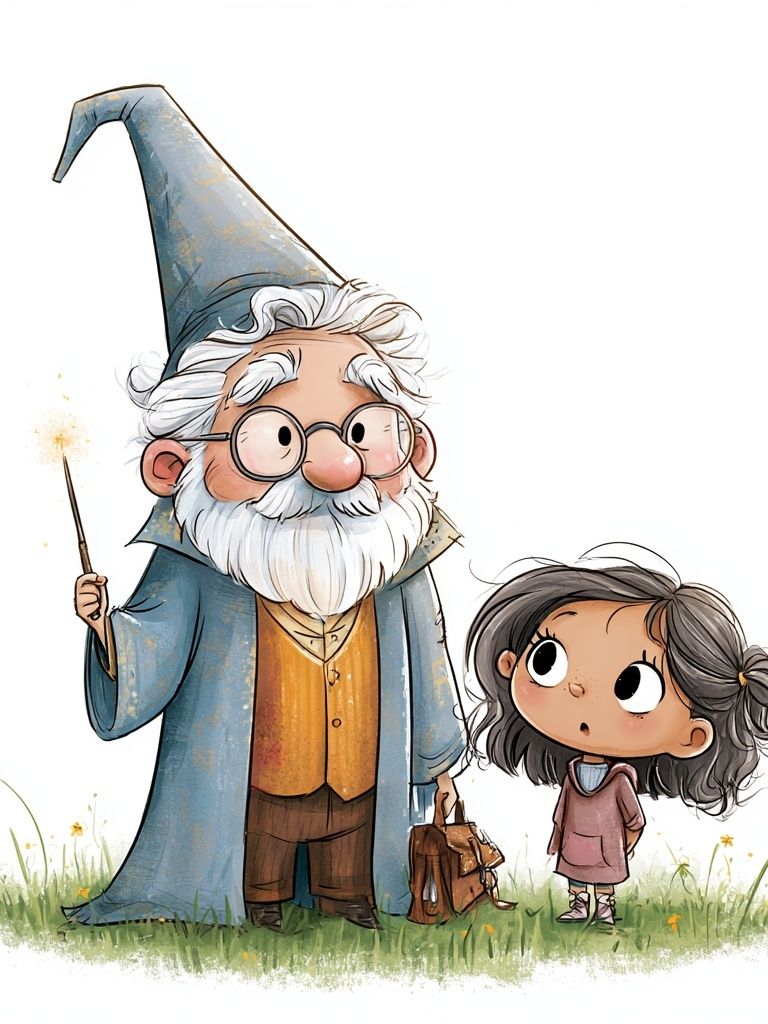 Wizard and Girl Illustration Poster. poster detail