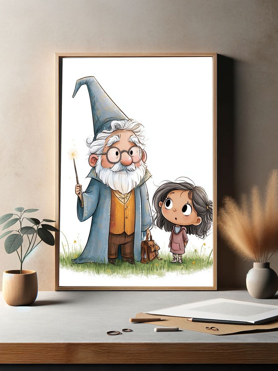 Wizard and Girl Illustration Poster. — room view 2