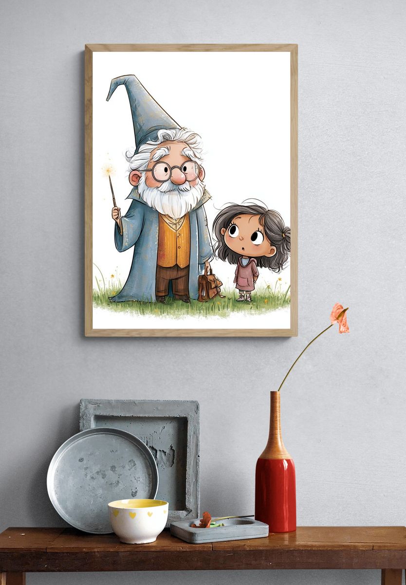 Wizard and Girl Illustration Poster. — room view 3