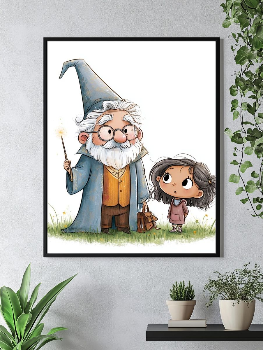 Wizard and Girl Illustration Poster. — room view 4