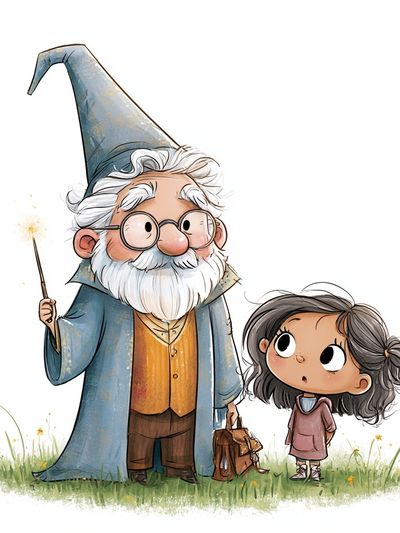 Wizard and Girl Illustration Poster. poster