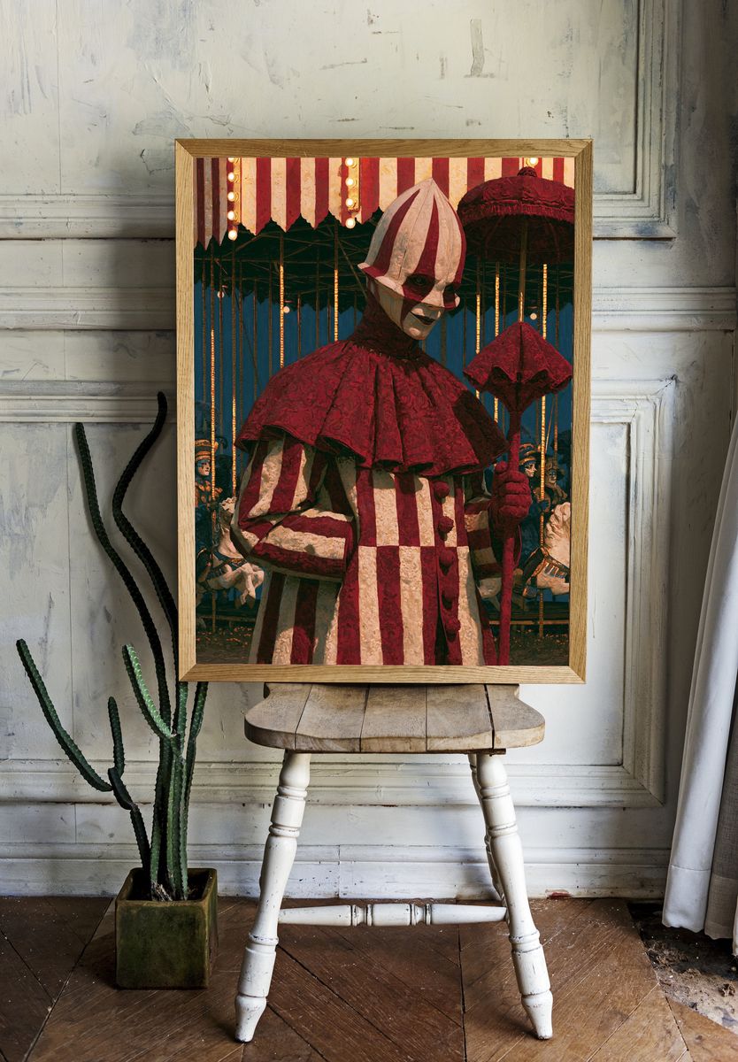 Creepy Carnival Clown Illustration Poster. — room view 1