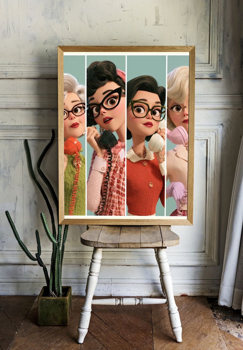 Retro Glam Phone Call Illustration Poster. — room view 1