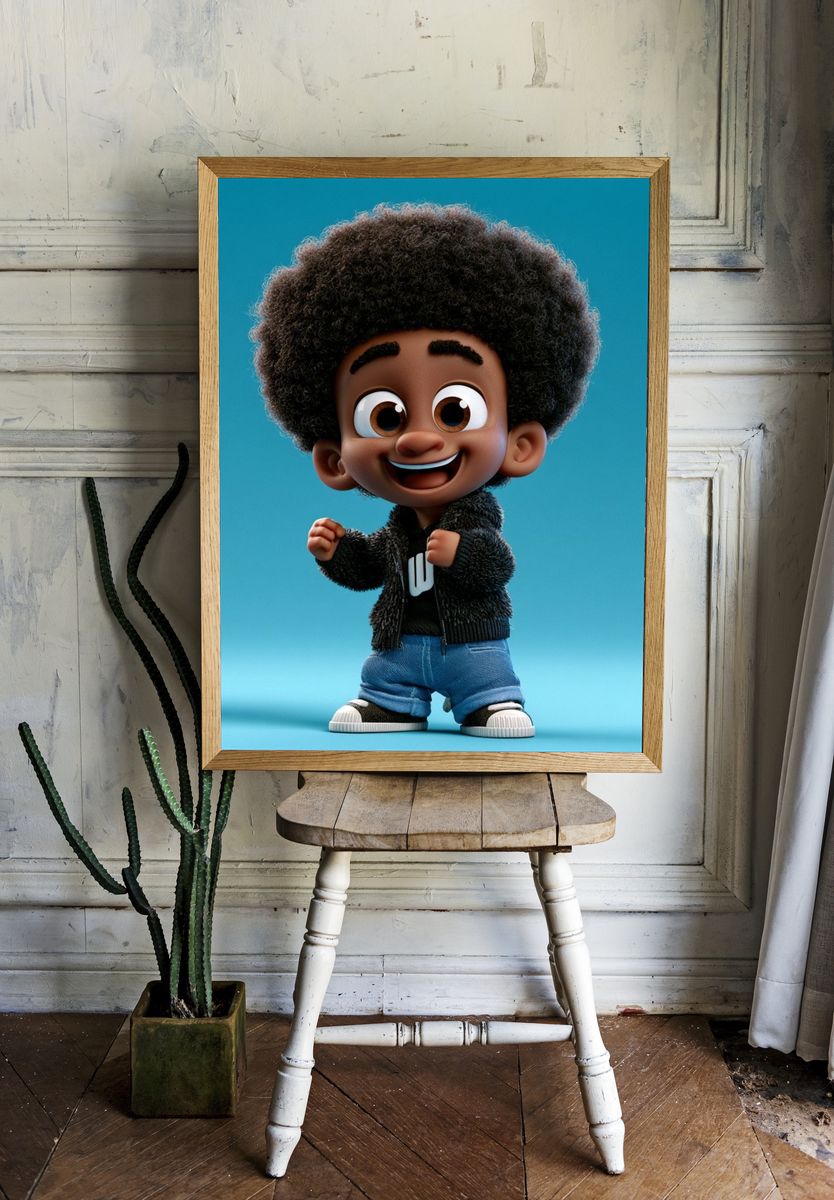 Smiling 3D Cartoon Boy Poster. — room view 1