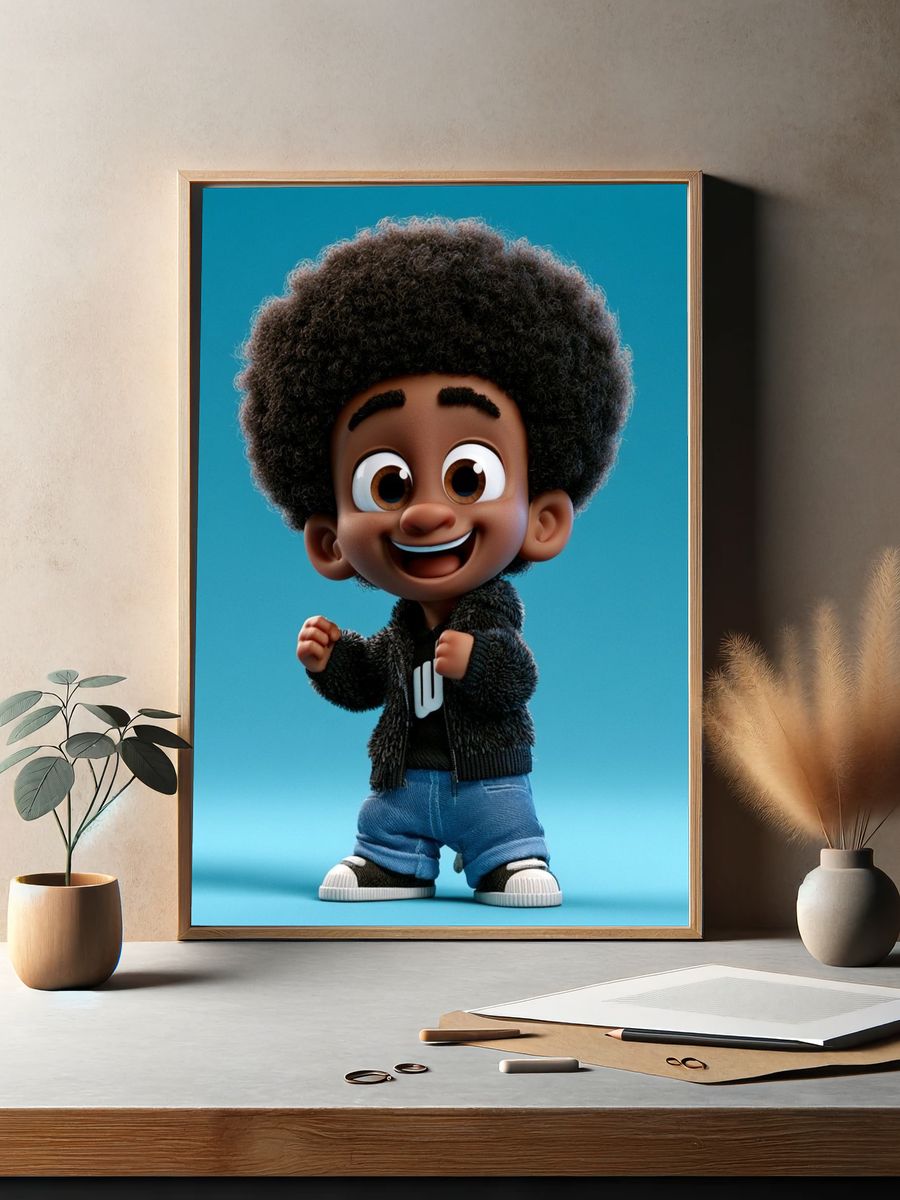 Smiling 3D Cartoon Boy Poster. — room view 2