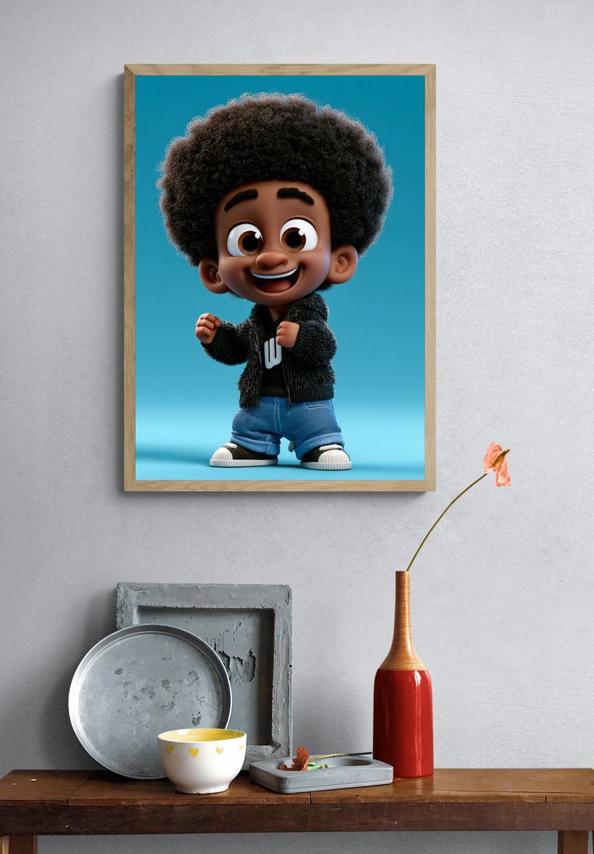 Smiling 3D Cartoon Boy Poster. — room view 3