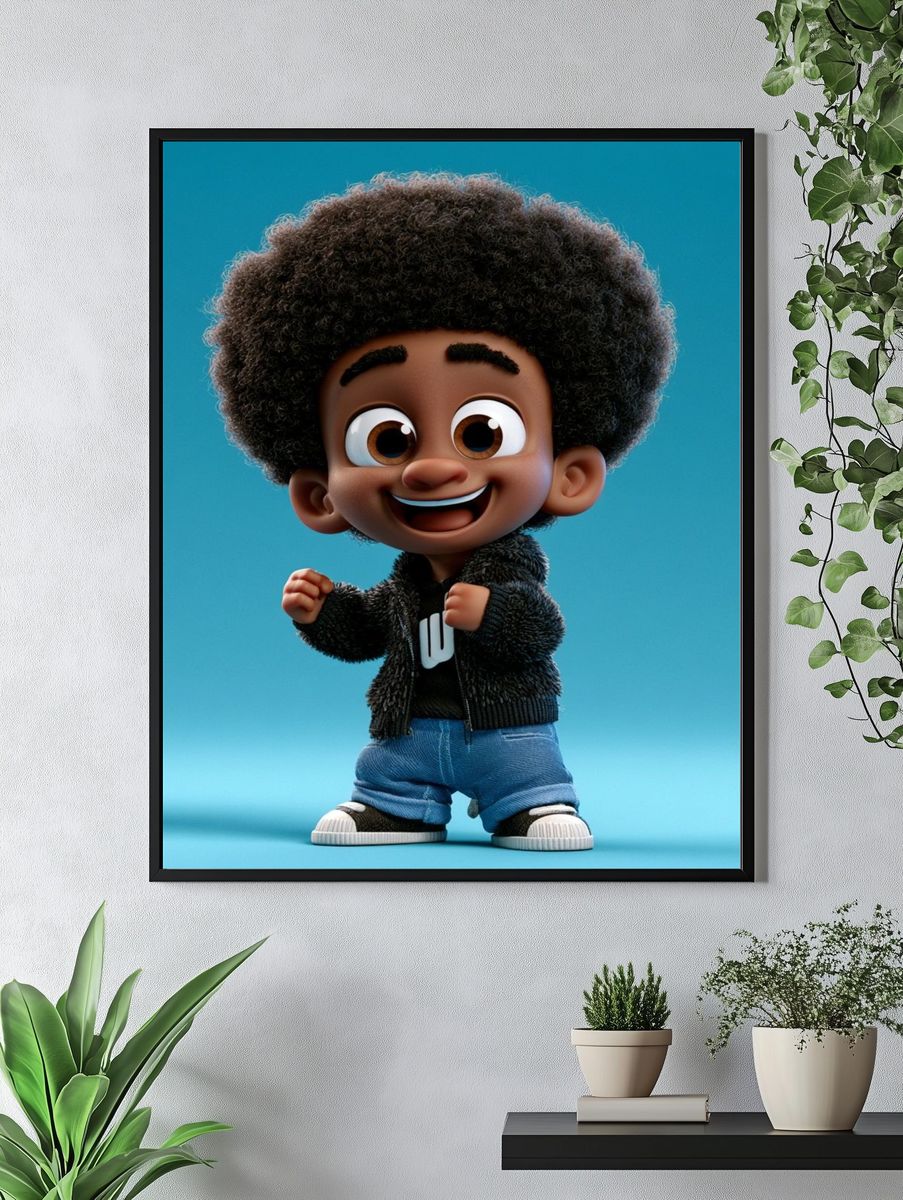 Smiling 3D Cartoon Boy Poster. — room view 4