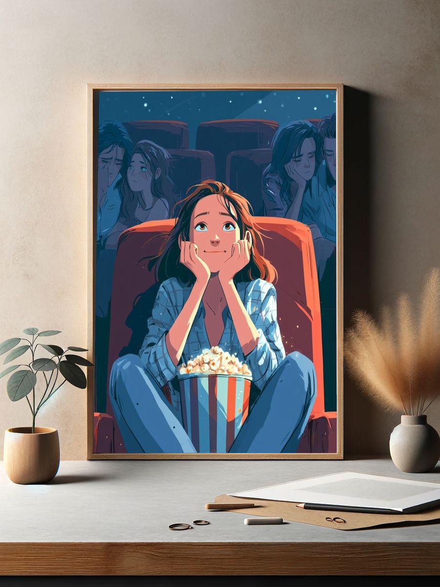 Movie Night Reflection Illustration Poster. — room view 2