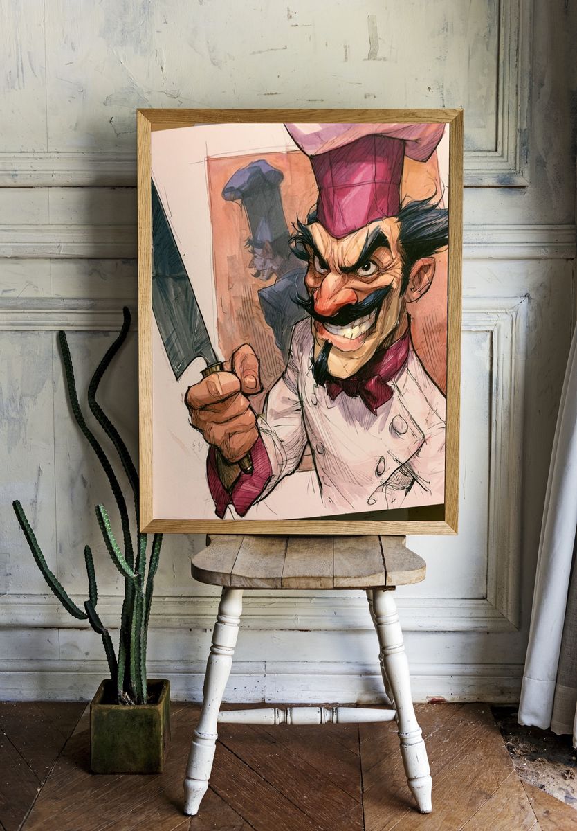 Chef Cartoon Illustration Poster. — room view 1