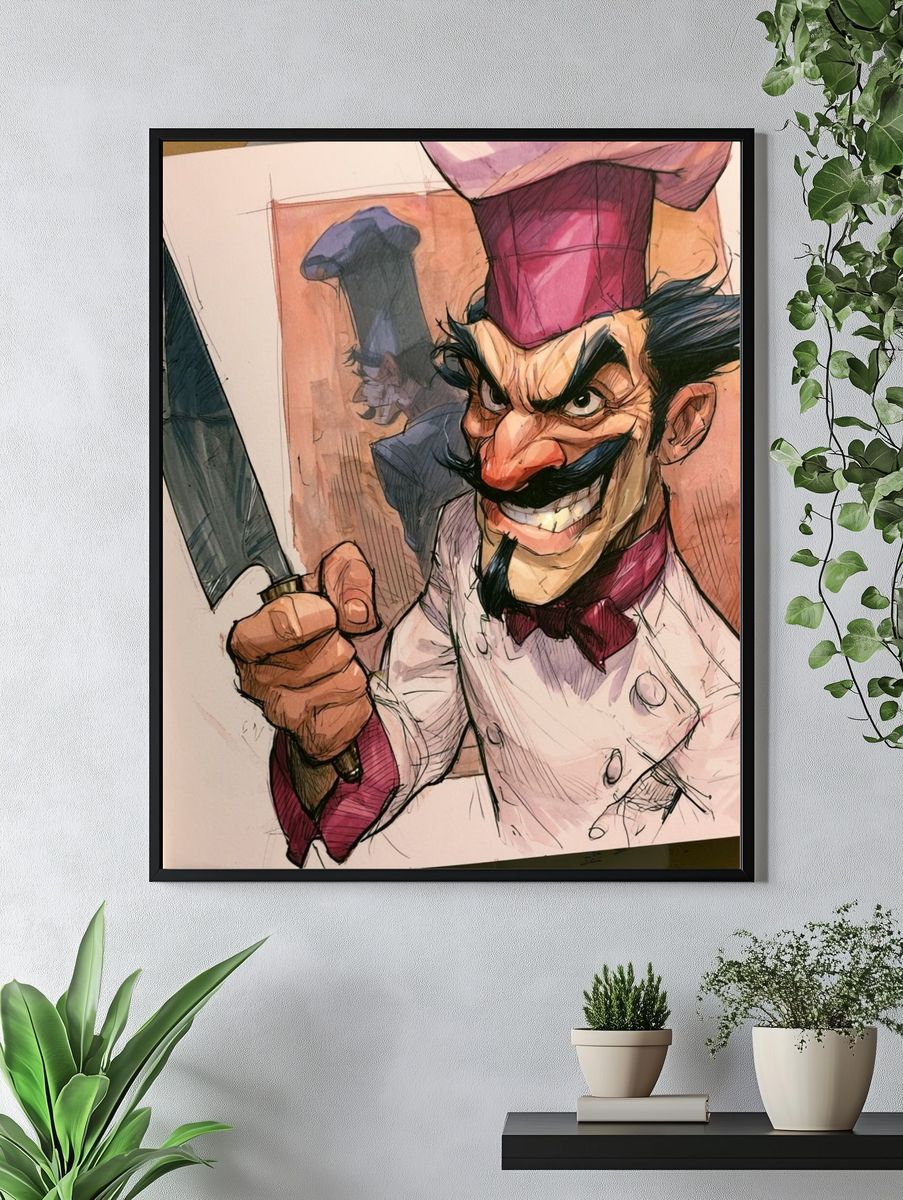 Chef Cartoon Illustration Poster. — room view 4