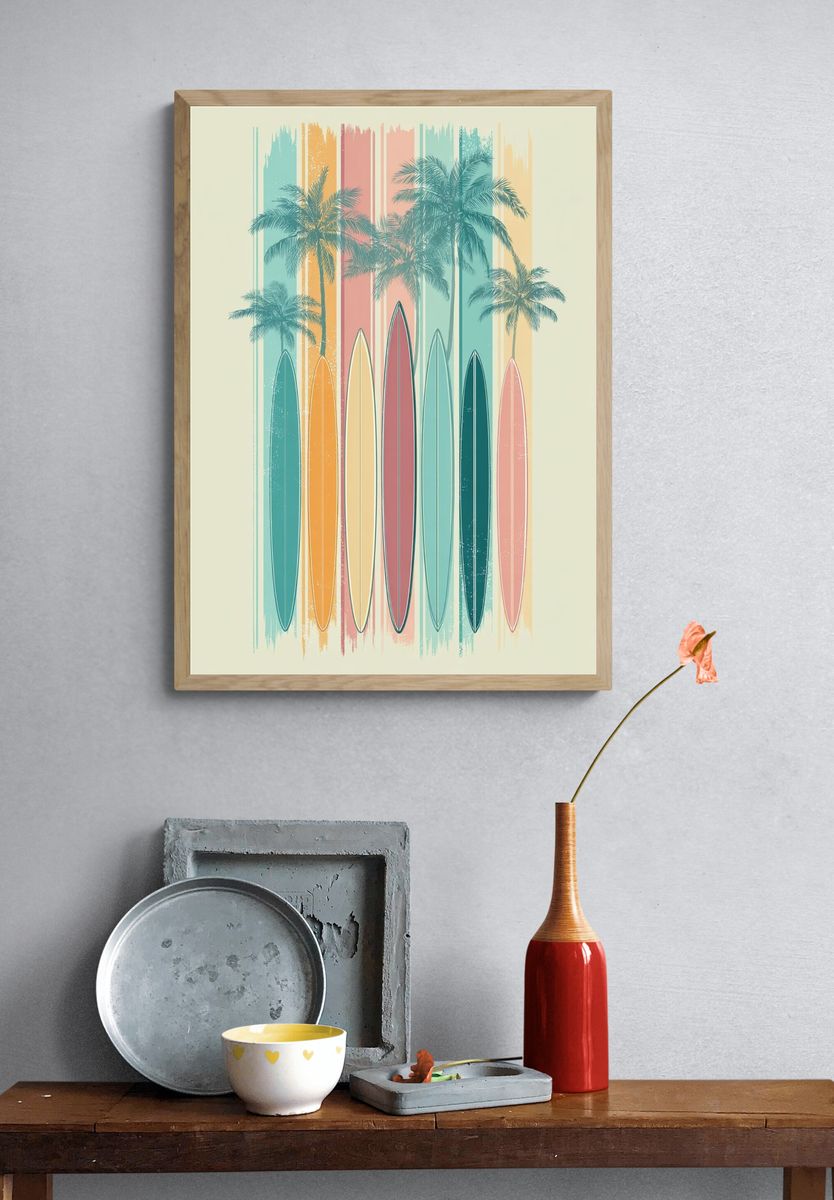 Tropical Surfboards Illustration Poster. — room view 3