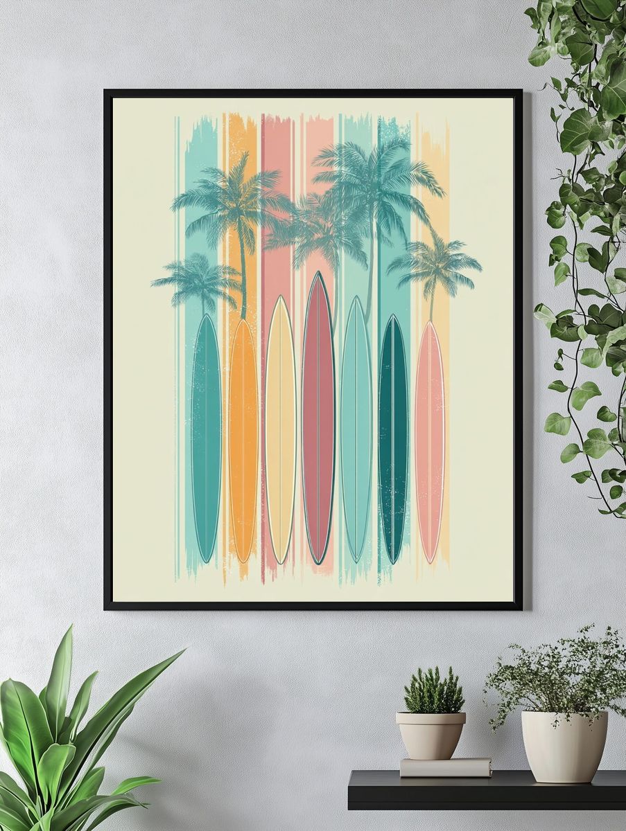 Tropical Surfboards Illustration Poster. — room view 4